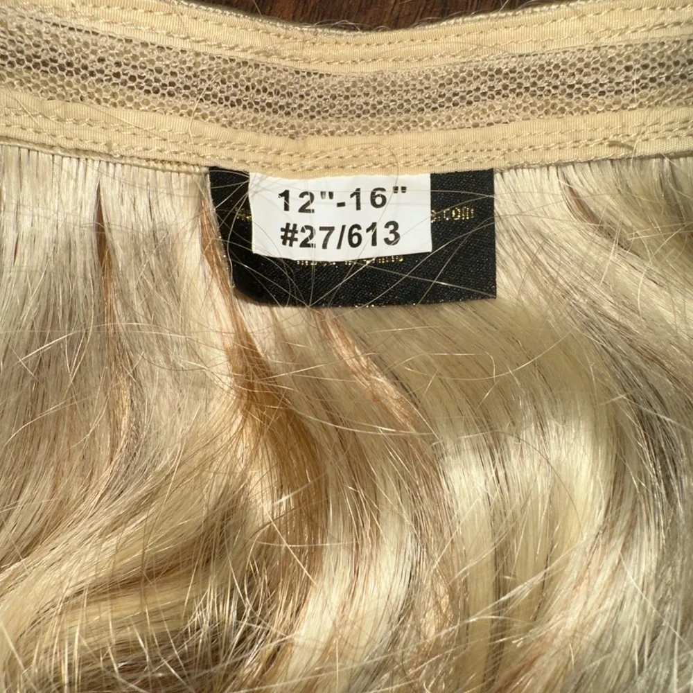 Sizzle Hair Extensions String Halo Style Light Blonde 12”-16” 100 Gram 27/613.